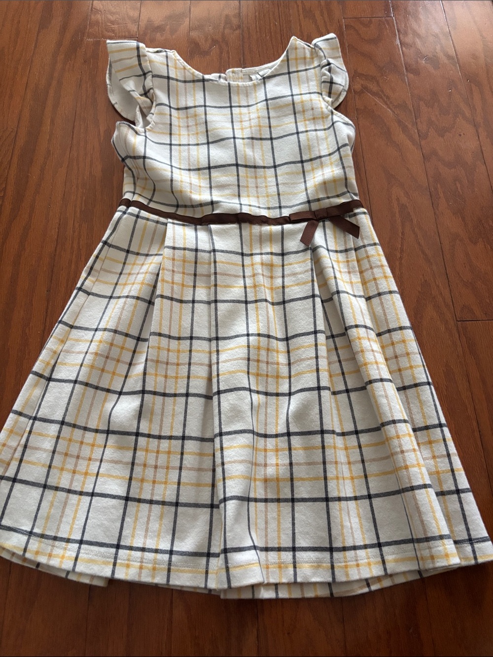 Janie and Jack Cream Plaid Dress with Yellow and Gray Accents